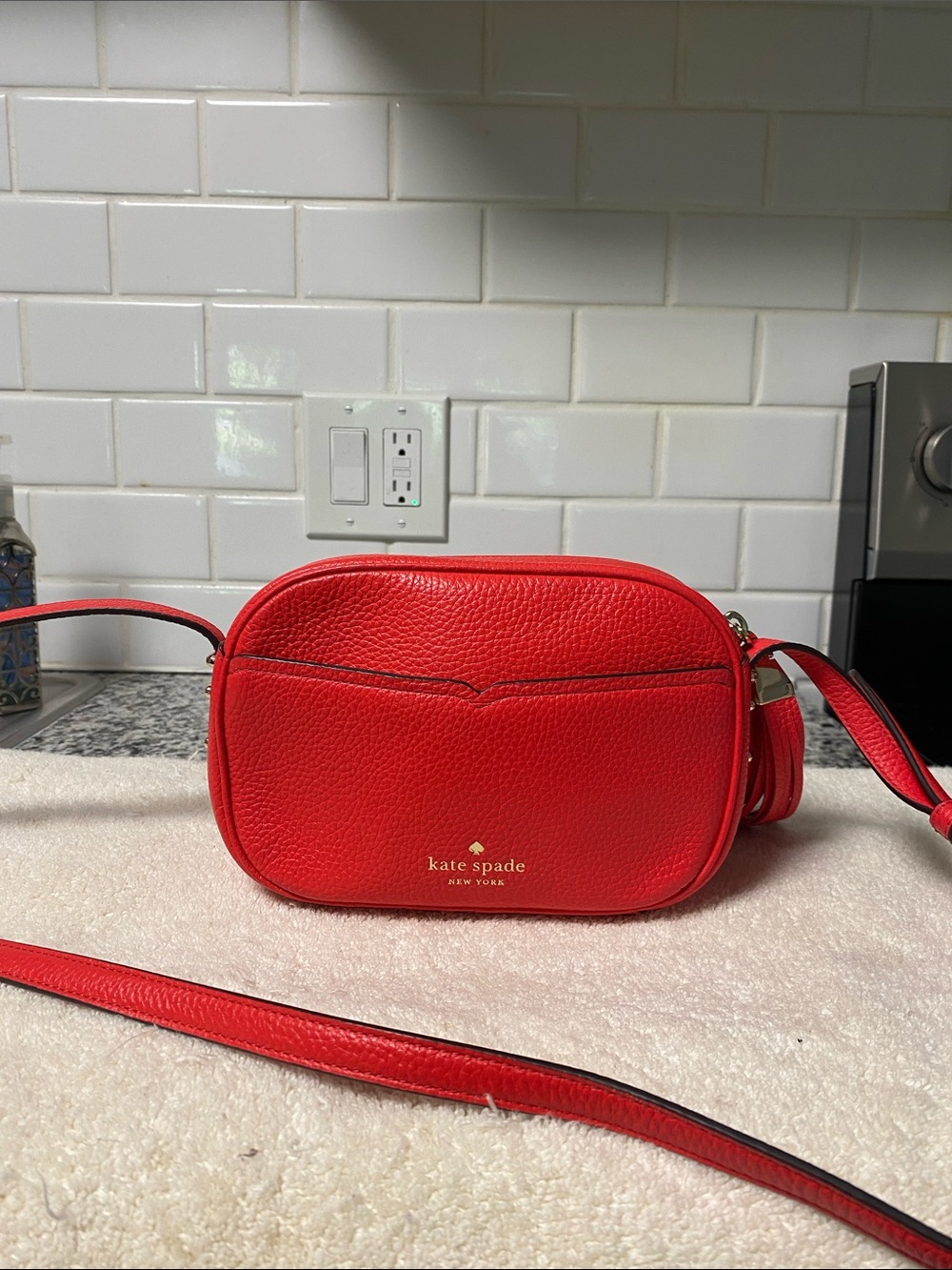 kate spade Red Pebbled Leather Camera Crossbody